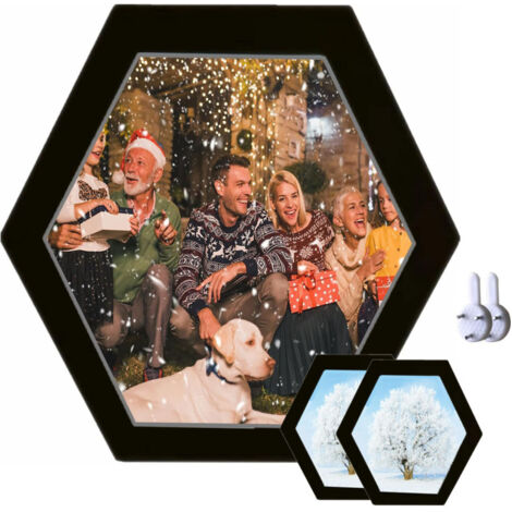 Cadre photo hexagonal en bois, à suspendre au mur, pour la décoration de la maison ou du bureau. Cadre photo mural moderne et épuré, style panneau artificiel, avec clou invisible (20 cm, blanc).