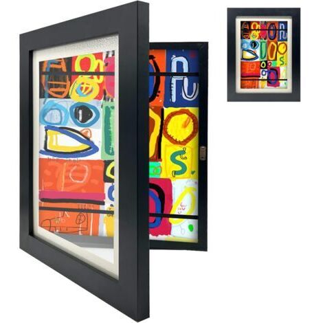 Cadre photo interchangeable pour enfants, cadre photo magnétique flip top, cadre photo art pour enfants 35x28.5x4cm - noir