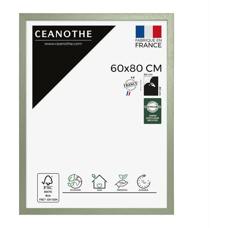 Emotion - Cadre Photo Vert clair 60x80 cm et 80x60 cm - Cadre Photo Bois fsc - Convient au Format A2 et Affiche Poster – Fabriqué en France – Cadre