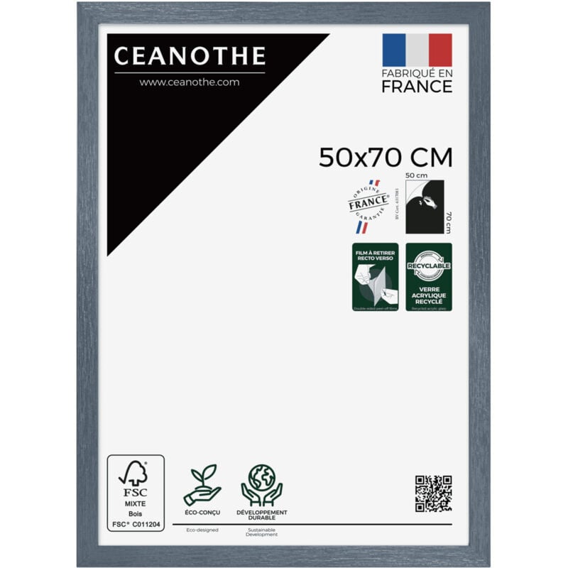 Cadre Photo Bleu 50x70 cm et 70x50 cm - Cadre Photo Bois FSC - Convient au Format A2 et Affiche Poster – Fabriqué en France – Cadre Photo Karma Bleu