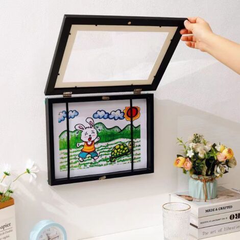 Cadre photo magnétique mural créatif à monter soi-même pour enfants, sans perçage, multifonctionnel, avec rangement, pour chambre d'enfant(noir A4)