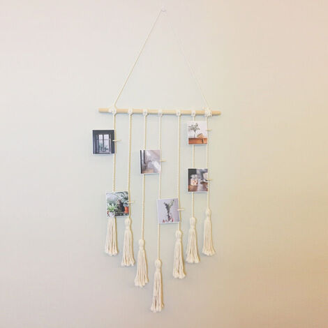 Cadre Photo Mural, Accroche Photo Mural, Cadre Photo Mural avec Corde, Pêle Mêle Photos avec Porte Photos Pinces, avec clips , pour L'affichage Photos dans Salon, Chambre et Bureau