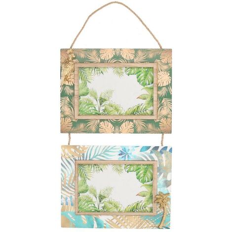 Cadre photo mural bois vert feuilles multiples 2p cm44x21x1,5