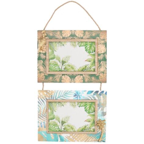 Cadre photo mural bois vert feuilles multiples 2p cm44x21x1,5
