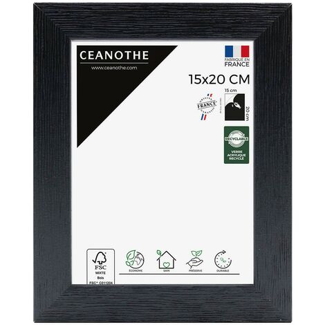 Cadre Photo Noir 15x20 cm et 20x15 cm - Cadre Photo Bois FSC - Convient au Format A5, A6 et Carte Postale  – Fabriqué en France – Cadre Photo Karma Noir - Verre acrylique Incassable Recyclé