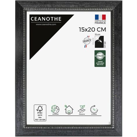 Cadre Photo Noir 15x20 cm et 20x15 cm – Convient au A5 et A6 - Cadre Photo bois Noir FSC effet patiné - Cadre Photo Perle Noir 15x20 cm - Fabriqué en France - Verre acrylique Incassable