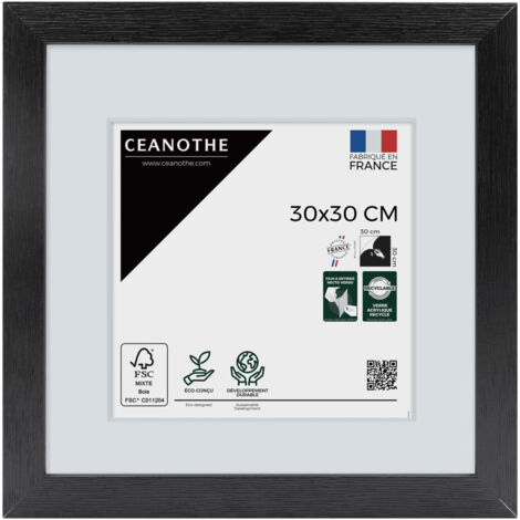 Cadre Photo Noir 30x30 cm et 30x30 cm - Cadre Photo Bois FSC - Convient au Format A4 – Fabriqué en France – Cadre Photo Karma Noir - Verre acrylique Incassable