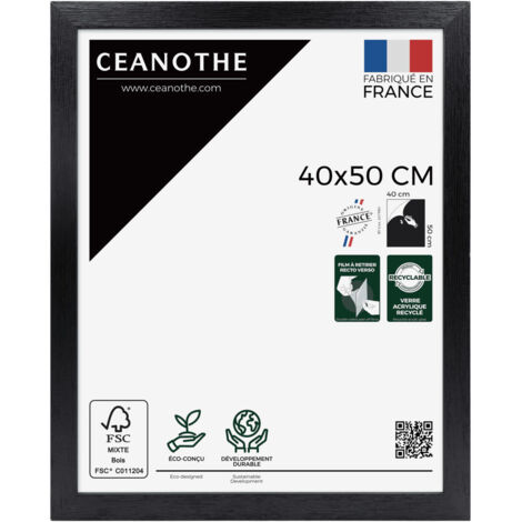 Cadre Photo Noir 40x50 cm et 50x40 cm - Cadre Photo Bois FSC - Convient au Format A3 – Fabriqué en France – Cadre Photo Karma Noir - Verre acrylique Incassable