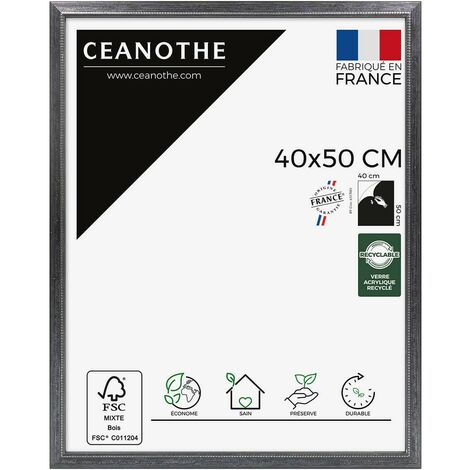 Cadre Photo Noir 40x50 cm et 50x40 cm – Convient au A3 - Cadre Photo bois Noir FSC effet patiné - Cadre Photo Perle Noir 40x50 cm - Fabriqué en France - Verre acrylique Incassable