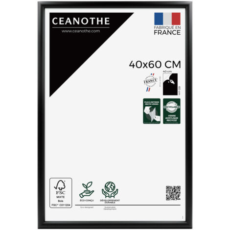 Cadre photo noir 40x60 cm – Verre acrylique incassable recyclé – Finition mate – Accrochage mural ou pose debout – Ceanothe