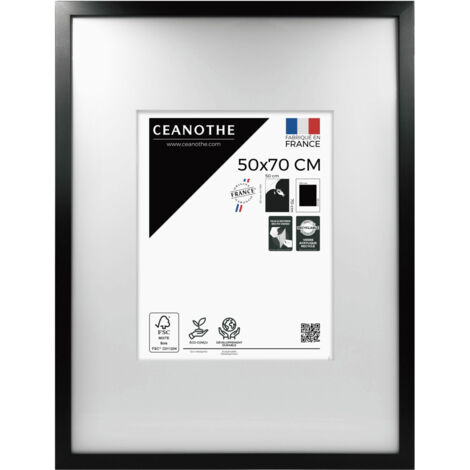 Cadre Photo Noir 50x70 cm et 70x50 cm - Convient au A2 et Affiche Poster – Baguette fine et minimaliste - Cadre Photo Wild en Résine recyclée, Fabriqué en France - Verre acrylique Incassable