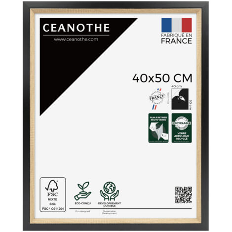 Cadre Photo Noir et Bois - Cadre pour Photo 40x50 cm et 50x40 cm convient au A3 – Fabriqué en France – Cadre Photo Actual Noir Bois - Verre acrylique Incassable