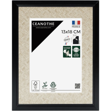 Cadre Photo Noir et cannage 13x18 cm et 18x13 cm - Convient au A6 et Carte Postale  - Cadre pour photo 13x18 cm  – Fabriqué en France – Cadre Photo Palma Noir 13x18 cm - Verre acrylique Incassable