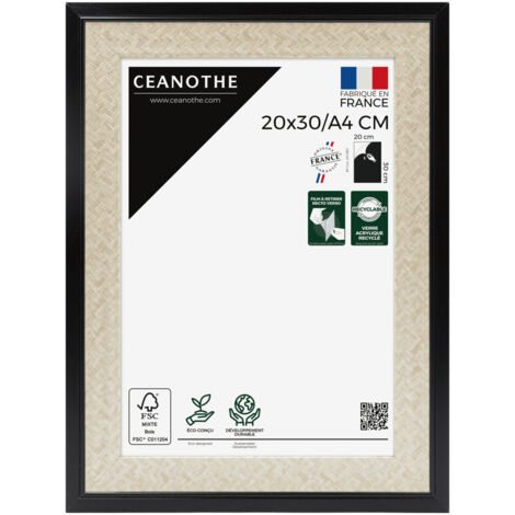 Cadre Photo Noir et cannage 20x30 cm/A4 et 30x20 cm/A4 - Convient au A4 - Cadre pour photo 20x30 cm/A4  – Fabriqué en France – Cadre Photo Palma Noir 20x30 cm/A4 - Verre acrylique Incassable