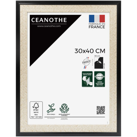 Cadre Photo Noir et cannage 30x40 cm et 40x30 cm - Convient au A4 - Cadre pour photo 30x40 cm  – Fabriqué en France – Cadre Photo Palma Noir 30x40 cm - Verre acrylique Incassable