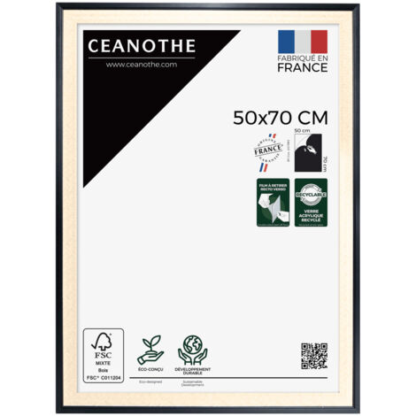 Cadre Photo Noir et cannage 50x70 cm et 70x50 cm - Convient au A2 et Affiche Poster - Cadre pour photo 50x70 cm  – Fabriqué en France – Cadre Photo Palma Noir 50x70 cm - Verre acrylique Incassable