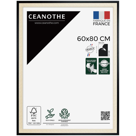 Cadre Photo Noir et cannage 60x80 cm et 80x60 cm - Convient au A2 et Affiche Poster - Cadre pour photo 60x80 cm  – Fabriqué en France – Cadre Photo Palma Noir 60x80 cm - Verre acrylique Incassable