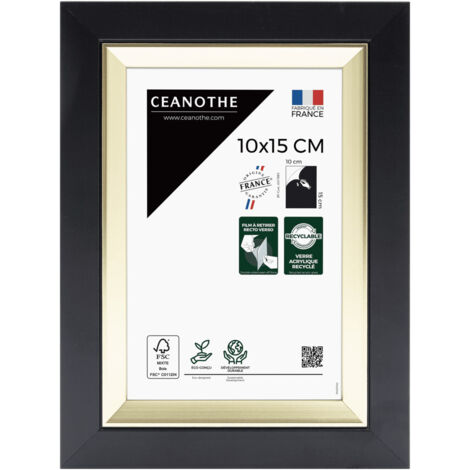 Cadre Photo Noir et Doré - Cadre pour Photo 10x15 cm et 15x10 cm convient au A6 et Carte Postale  – Fabriqué en France – Cadre Photo Actual Noir Doré - Verre acrylique Incassable