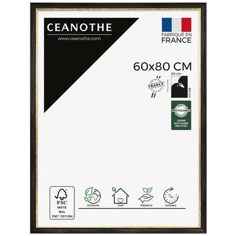 Cadre Photo Noir Finition Doré 60x80 cm et 80x60 cm - Convient au A2 et Affiche Poster - Cadre Baroque - Cadre Photo Pandore en Résine Recyclée - Fabriqué en France - Verre acrylique Incassable