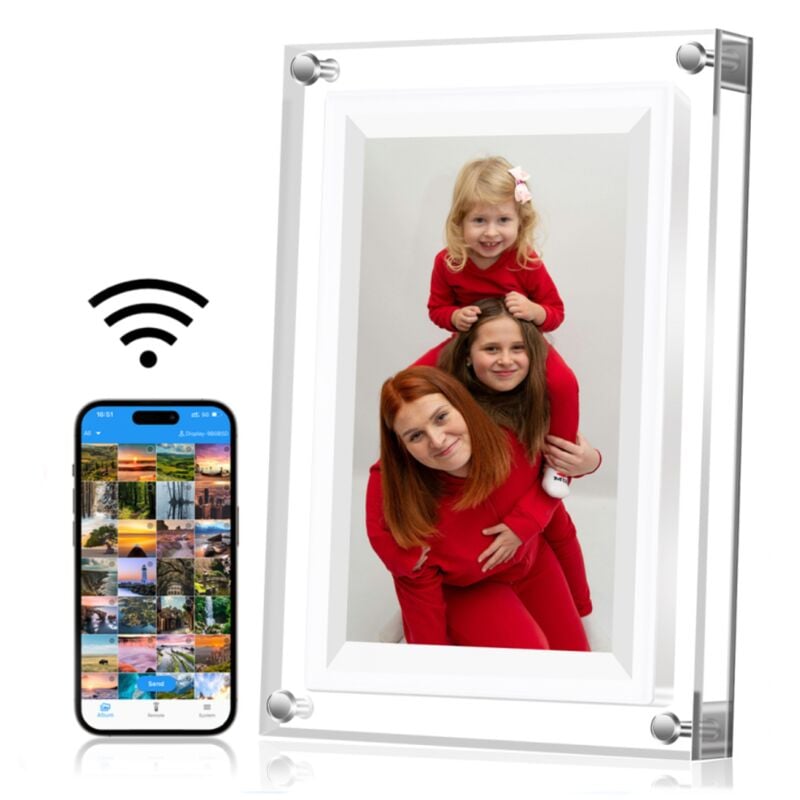 Cadre Photo numérique Wi-FI de 7 ', ips 1024 x 600, Blanc 8G, partagez des Photos ou des vidéos Via l'application AlbumLink Prise en charge de