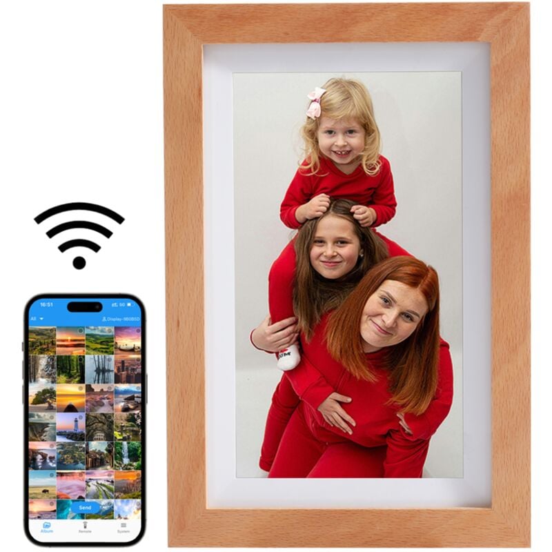 Cadre photo numérique WiFi 7 pouces 8 Go, cadre photo électronique avec hd ips, capteur de lumière, facile à utiliser, partage de photos/vidéos via