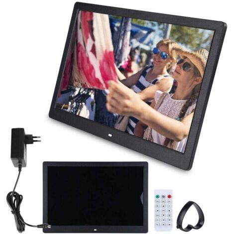 Cadre photo numérique Zoternen 15,4 pouces 1280 x 800 HD avec réveil et télécommande, prise UE 100-240 V (noir)