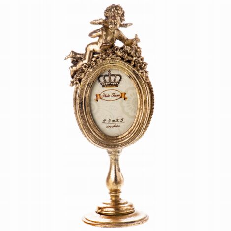 Cadre photo ovale baroque sculpté en or avec ange