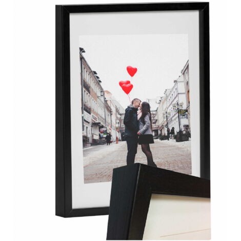 Cadre photo portrait 30x40 cm noir avec passe-partout A4 21x30 cm en plexiglas