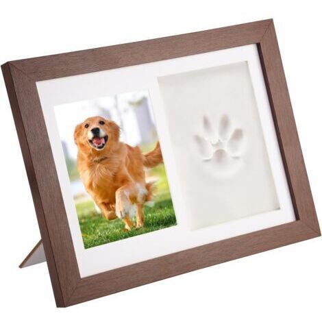Cadre Photo pour Empreintes de Animaux, Kit Empreinte Chat et Chien avec Photo 14 x 10 cm, Argile et Bâton en Bois, Cadeau Souvenir Parfait pour Propriétaire de Chien, pour Décoration de Table