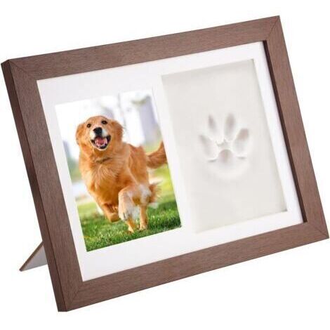Cadre Photo pour Empreintes de Animaux, Kit Empreinte Chat et Chien avec Photo 14 x 10 cm, Argile et Bâton en Bois, Cadeau Souvenir Parfait pour Propriétaire de Chien, pour Décoration de Table