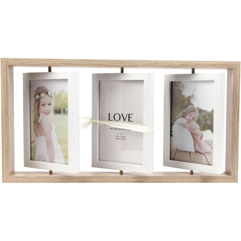 Cadre photo rotatif pour photos de 10 x 15 cm, cadre photo en bois double face, collage, 6 photos, cadeaux pour anniversaire, mariage, vacances