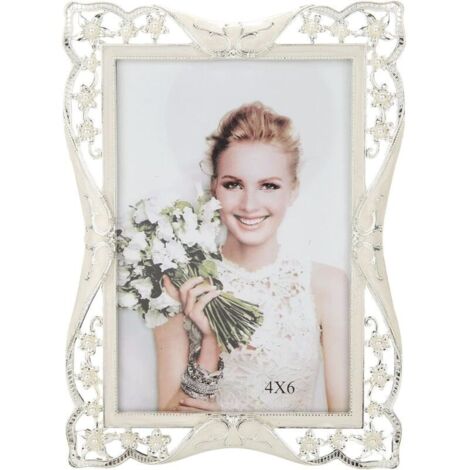 Cadre photo vintage en métal, cadre en perles blanches, décoration de mariage, façade en verre transparent