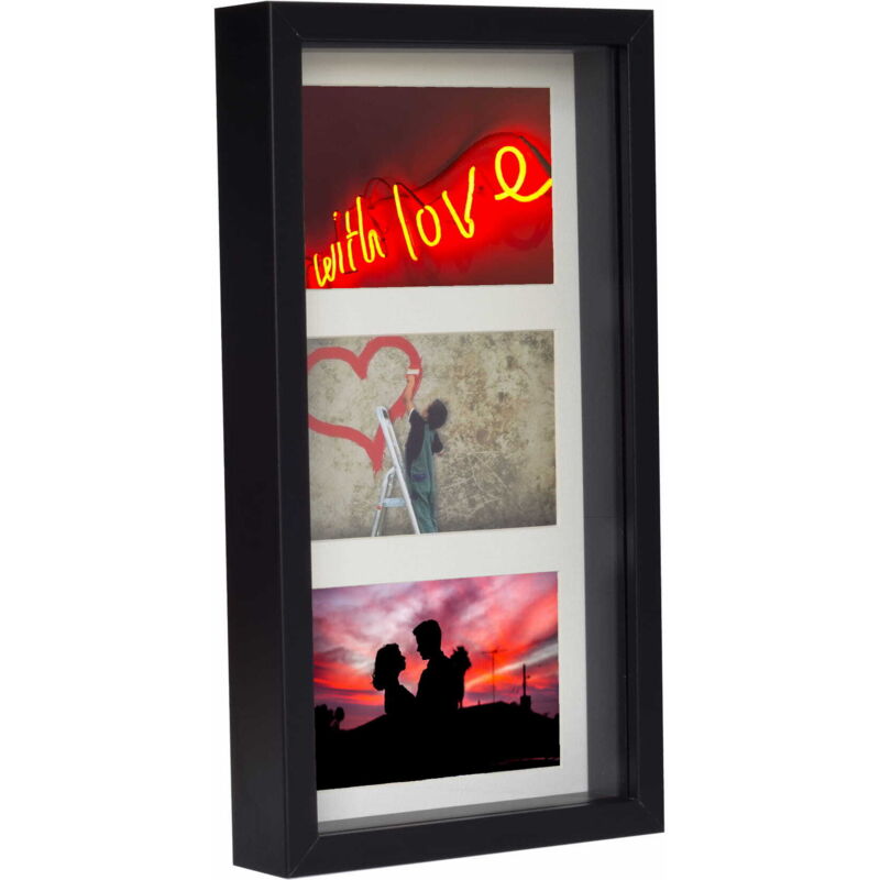 Cadre pour 3 photos 10x15 cm, galerie 3D, caisson profond 18x35 cm, noir