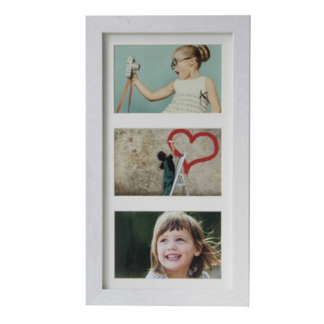 Cadre pour 3 photos 10x15, format galerie 18x35cm, blanc rétro, MDF/plexiglas