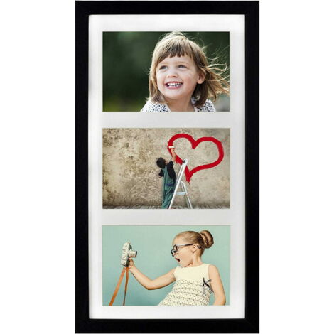 Cadre pour 3 photos 13x18, collage galerie multiframe 23x50 cm noir avec passe-partout