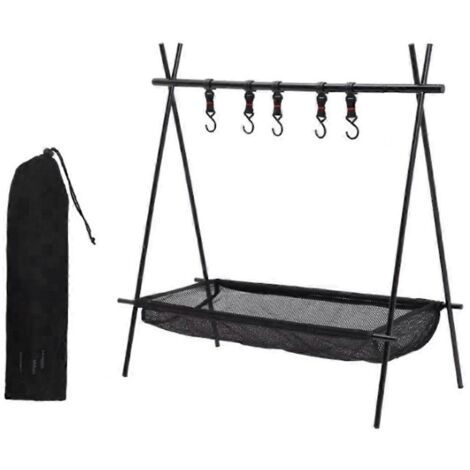 Cadre + sac filet pour trépied de camping pliable avec cintre pour accessoires 50x70x72cm