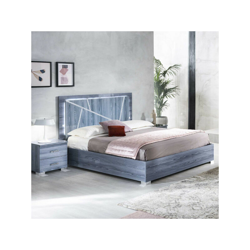 TMM - Cadre + tête de lit 160x200 Bois gris à LEDs - feny - l 167 x l 208 x h 119 cm