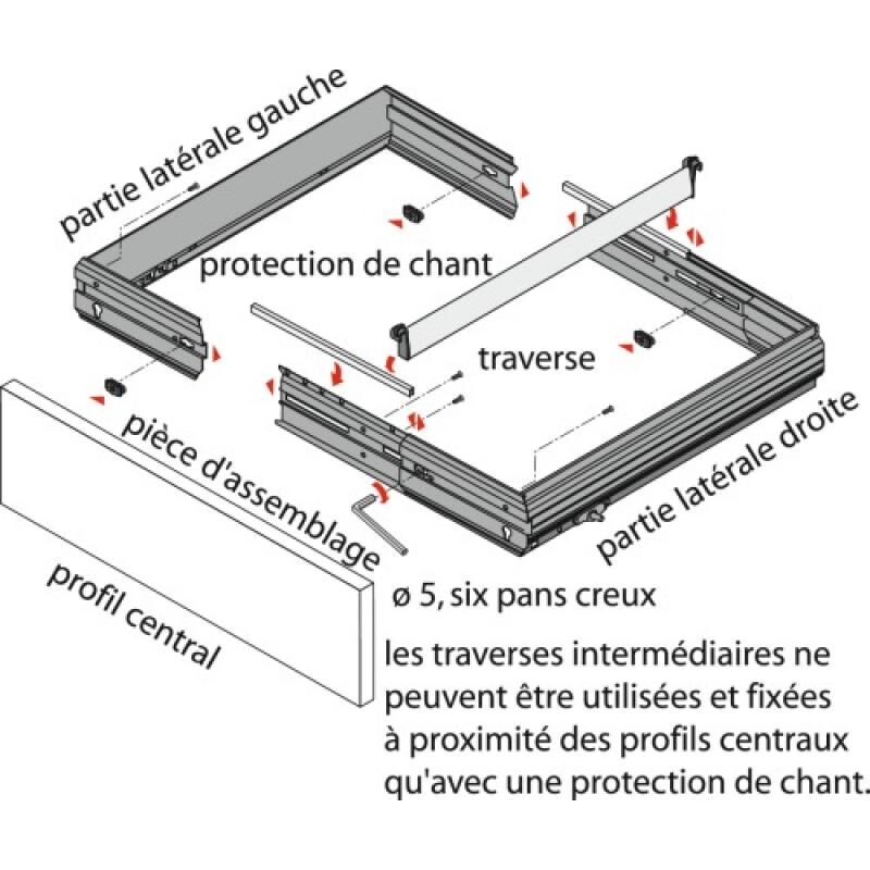 Cadres pour dossiers suspendus largeur réglable pour armoires - Systema Top 2000 - largeur 1058 à 1248 mm Hettich