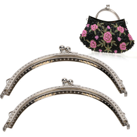 Cadres de Sac en Métal Argenté avec Fermoir à Cliquet Vintage, Poignée Demi-Cercle et Relief, Longueur 15 cm