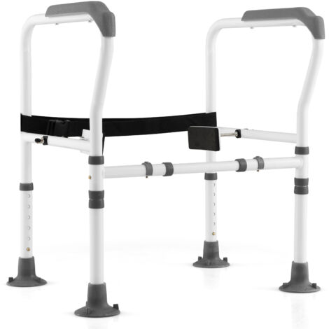 Cadres de Sécurité pour Toilettes pour Personnes Âgées, RBarre d'Appui avec H65,5-78 cm, Rehausseur Toilette pour Handicapées, Gris+Blanc