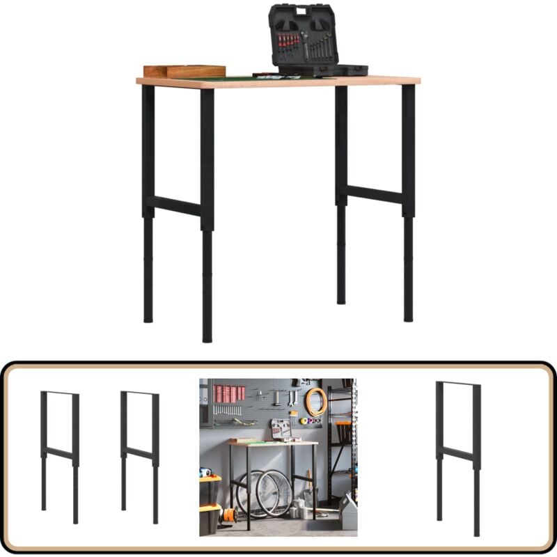 Cadres d'établi réglables 2 pcs Métal 55x(69-95,5) cm Noir - Cadre De Table - Pied De Table - Table Ajustable - Structure Métallique - Bureau