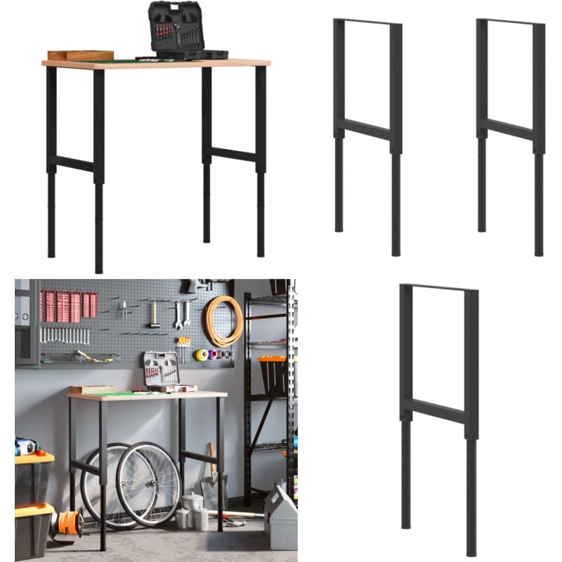Vidaxl - Cadres d'établi réglables 2 pcs Métal 55x(69-95,5) cm Noir - Cadre De Table - Pied De Table - Table Ajustable - Structure Métallique