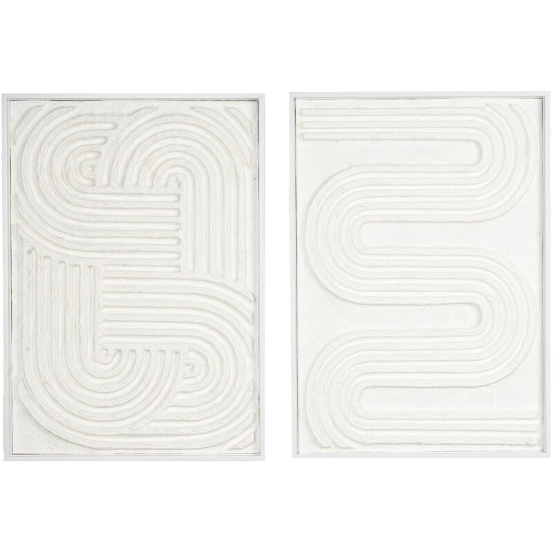 Cadres en bois blanc motifs abstraits papier maché (Lot de 2)