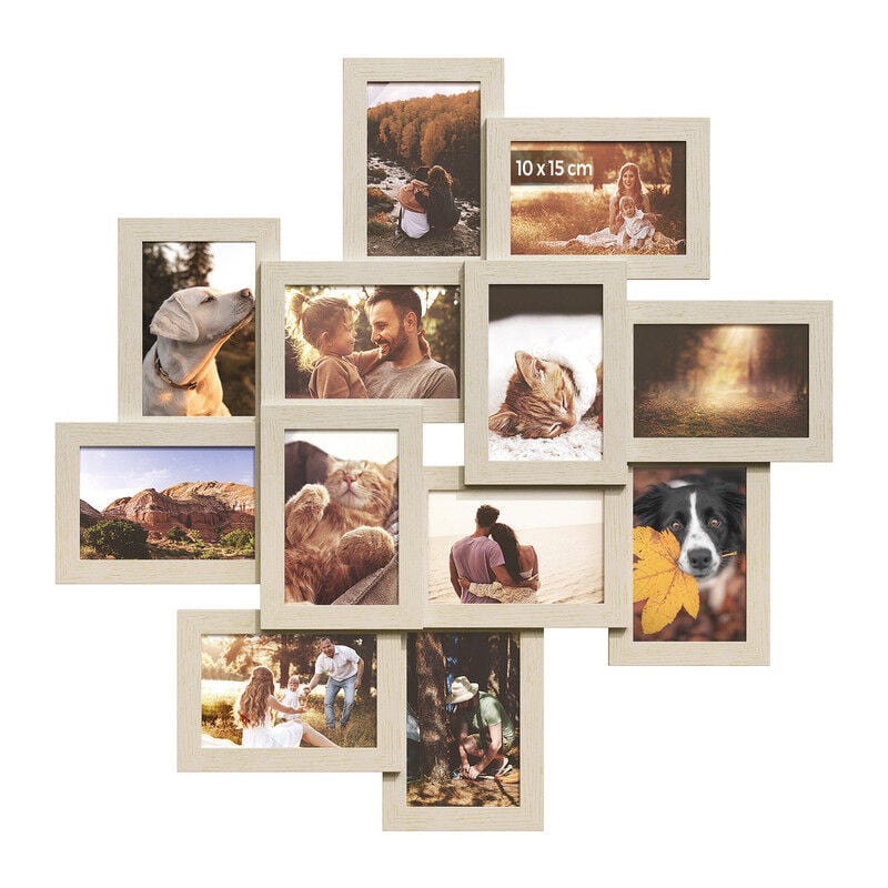 Songmics - Cadres Pêle-Mêle, 12 Cadres pour Photos 10x15 cm, Galerie Photo Murale, Multi-Cadres, Décoration Murale, Beige Naturel