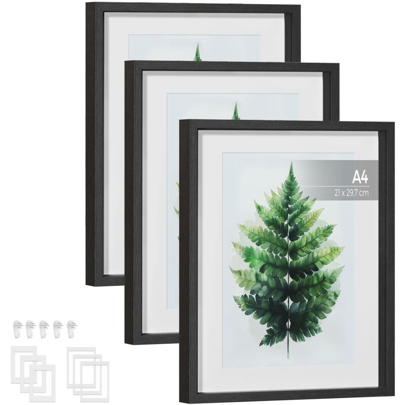 Cadres Photo, Lot de 3, pour Images 28 x 36 cm, 20 x 25 cm, A4, avec Fond, Galerie Photo, Accroché au Mur ou Posé sur Table, Verre, mdf, 37 x 29,3