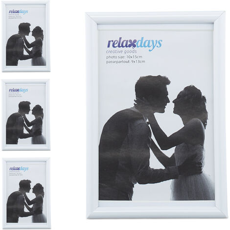 Cadres photo, lot de 4, 10x15 cm, passe-partout 9x13 cm, picture frame à poser ou suspendre, blanc