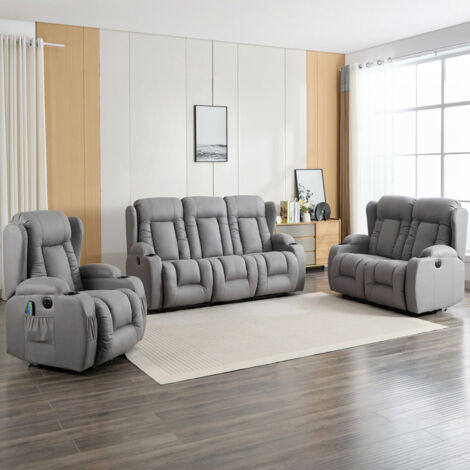 CAESAR 1+2+3 SEATER GREY TECHNOLOGY FABRIC MODERN ELECTRIC RECLINER SOFA SET