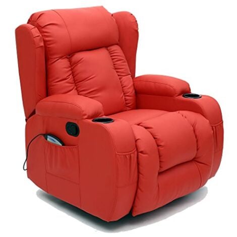 CAESAR 10 IN 1 WINGED LEATHER RECLINER CHAIR ROCKING MASSAGE SWIVEL HEATED RED