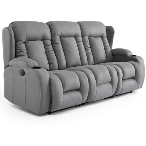 CAESAR 3 SEATER GREY TECHNOLOGY FABRIC MODERN ELECTRIC RECLINER SOFA