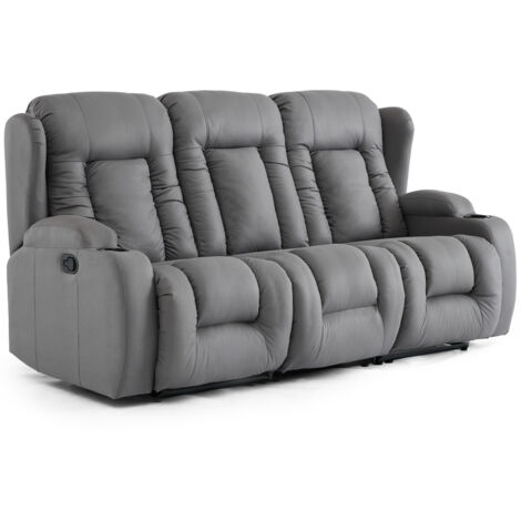 CAESAR 3 SEATER GREY TECHNOLOGY FABRIC MODERN MANUAL RECLINER SOFA